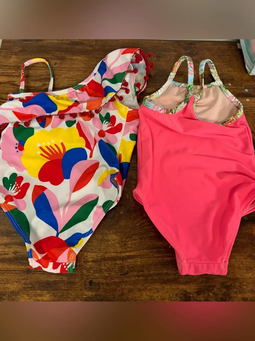 2-3T- Girls' Colorful Floral One-Piece Swimsuits - Bright Multicolor & Hot Pink